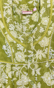 Lime Green Garden Pure Cotton Sleeveless Nighty. Pure Durable Cotton | Laces and Frills