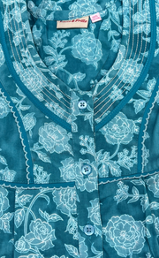 Sea Green Floral Pure Cotton Sleeveless Nighty. Pure Durable Cotton | Laces and Frills