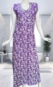 Lavender Garden Pure Cotton Sleeveless Nighty. Pure Durable Cotton | Laces and Frills