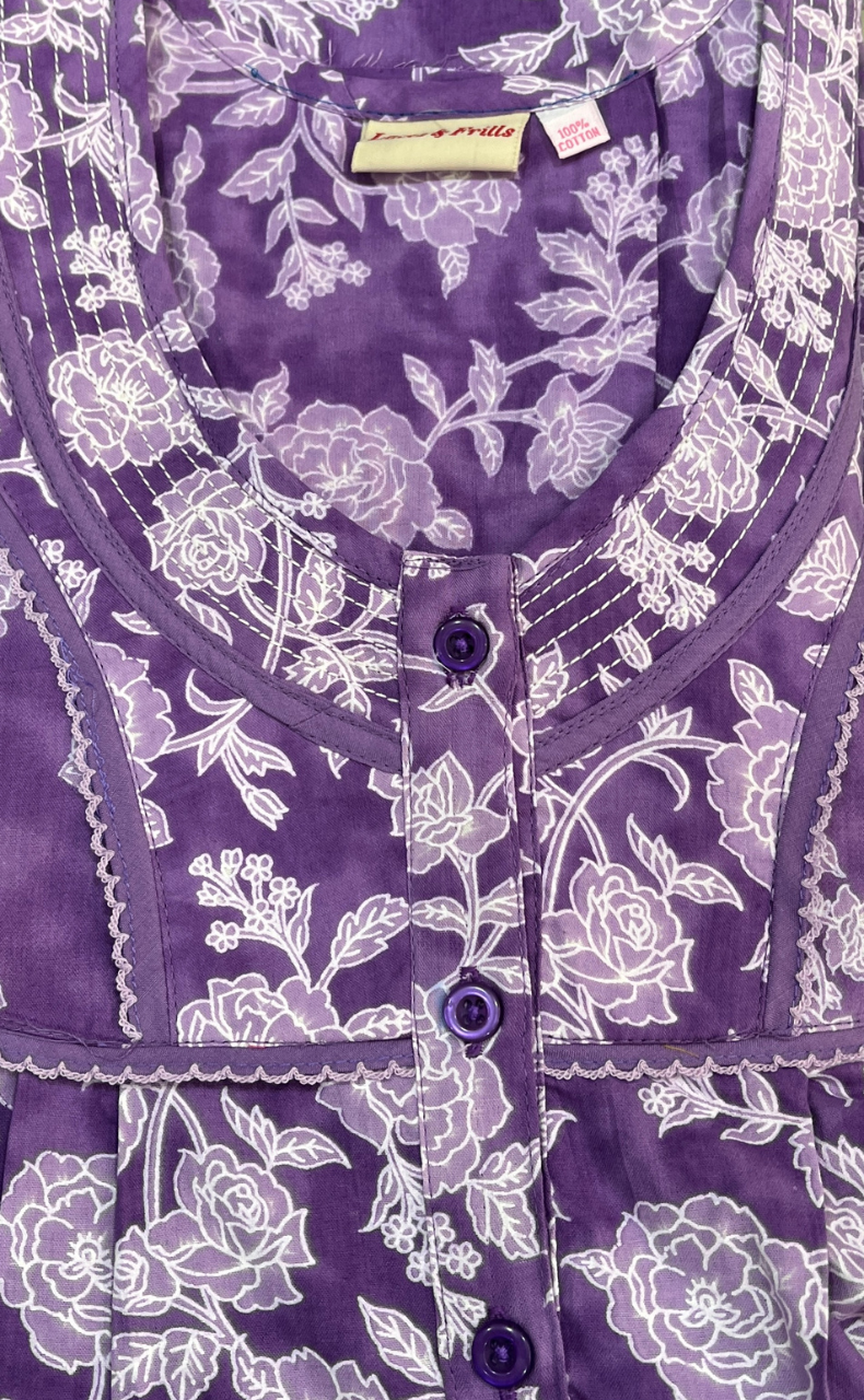Lavender Garden Pure Cotton Sleeveless Nighty. Pure Durable Cotton | Laces and Frills