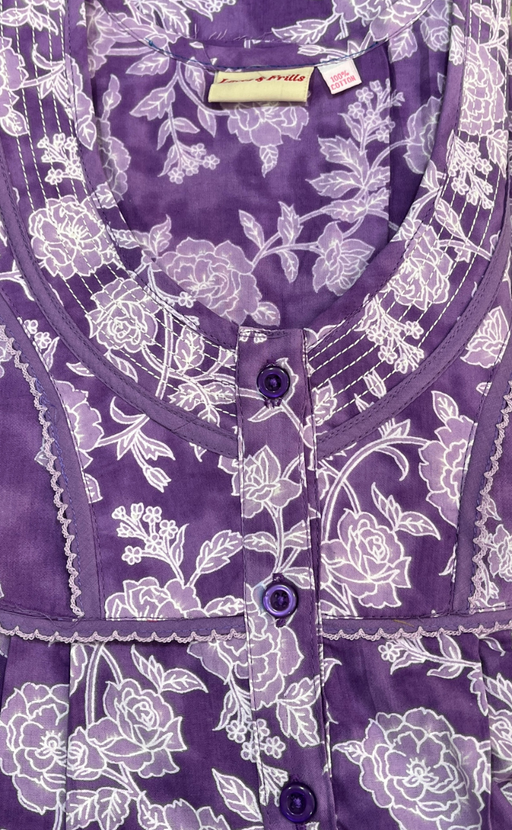 Lavender Garden Pure Cotton Sleeveless Nighty. Pure Durable Cotton | Laces and Frills