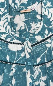 Light Blue Floral Pure Cotton Sleeveless Nighty. Pure Durable Cotton | Laces and Frills
