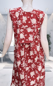 Rust Maroon Floral Pure Cotton Sleeveless Nighty. Pure Durable Cotton | Laces and Frills