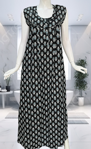 Black Batik Pure Cotton Sleeveless Nighty. Pure Durable Cotton | Laces and Frills