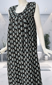 Black Batik Pure Cotton Sleeveless Nighty. Pure Durable Cotton | Laces and Frills