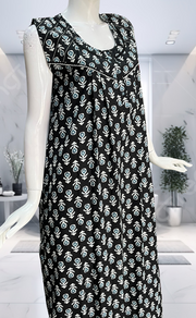 Black Batik Pure Cotton Sleeveless Nighty. Pure Durable Cotton | Laces and Frills