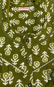 Green Batik Pure Cotton Sleeveless Nighty. Pure Durable Cotton | Laces and Frills