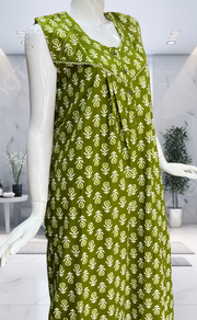 Green Batik Pure Cotton Sleeveless Nighty. Pure Durable Cotton | Laces and Frills