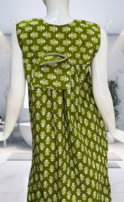 Green Batik Pure Cotton Sleeveless Nighty. Pure Durable Cotton | Laces and Frills