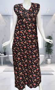 Black Garden Pure Cotton Sleeveless Nighty. Pure Durable Cotton | Laces and Frills