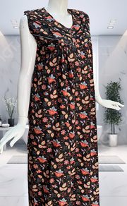 Black Garden Pure Cotton Sleeveless Nighty. Pure Durable Cotton | Laces and Frills