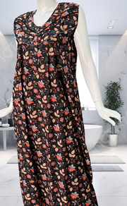 Black Garden Pure Cotton Sleeveless Nighty. Pure Durable Cotton | Laces and Frills