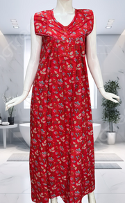 Red Garden Pure Cotton Sleeveless Nighty. Pure Durable Cotton | Laces and Frills