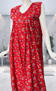 Red Garden Pure Cotton Sleeveless Nighty. Pure Durable Cotton | Laces and Frills