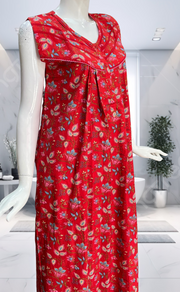 Red Garden Pure Cotton Sleeveless Nighty. Pure Durable Cotton | Laces and Frills