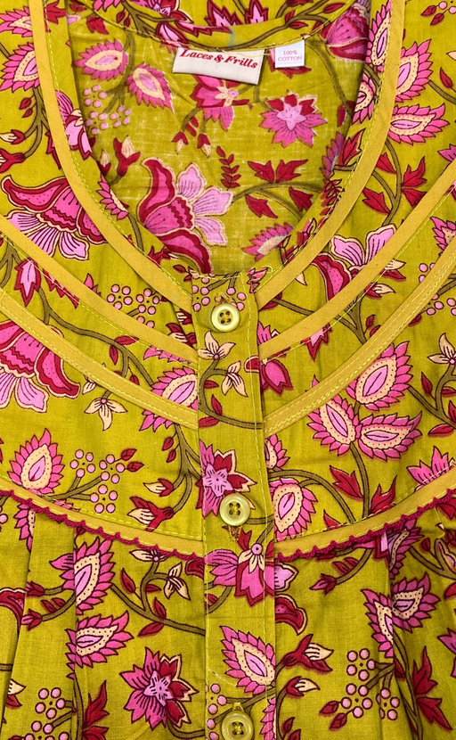Yellow Garden Pure Cotton Sleeveless Nighty. Pure Durable Cotton | Laces and Frills