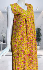 Yellow Garden Pure Cotton Sleeveless Nighty. Pure Durable Cotton | Laces and Frills