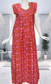 Red Garden Pure Cotton Sleeveless Nighty. Pure Durable Cotton | Laces and Frills
