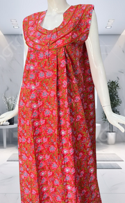 Red Garden Pure Cotton Sleeveless Nighty. Pure Durable Cotton | Laces and Frills