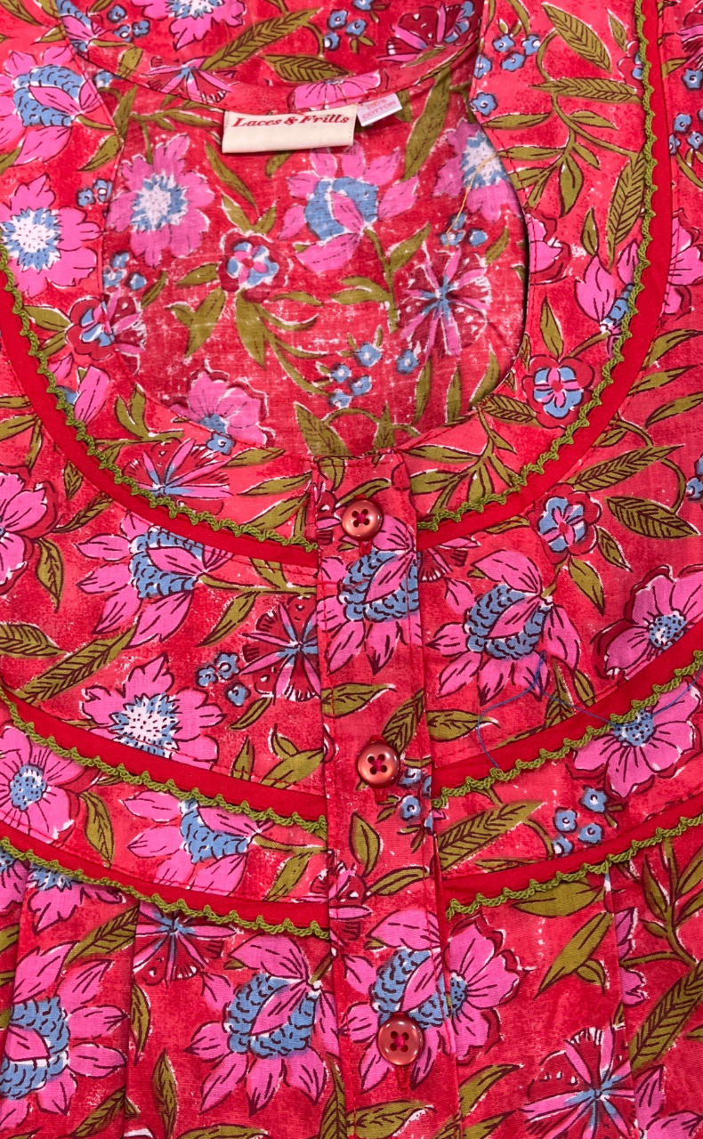 Red Garden Pure Cotton Sleeveless Nighty. Pure Durable Cotton | Laces and Frills