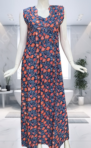 Blue Garden Pure Cotton Sleeveless Nighty. Pure Durable Cotton | Laces and Frills