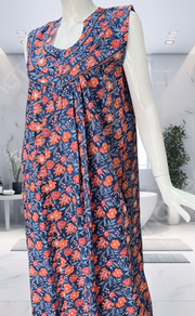 Blue Garden Pure Cotton Sleeveless Nighty. Pure Durable Cotton | Laces and Frills