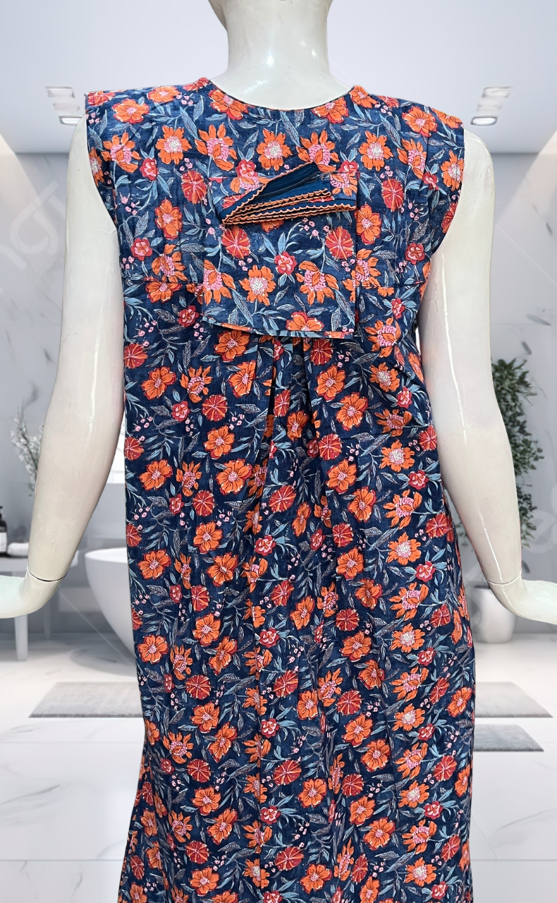 Blue Garden Pure Cotton Sleeveless Nighty. Pure Durable Cotton | Laces and Frills