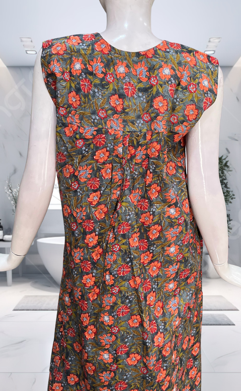 Grey Garden Pure Cotton Sleeveless Nighty. Pure Durable Cotton | Laces and Frills