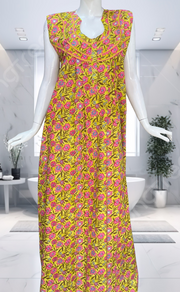 Yellow Garden Pure Cotton Sleeveless Nighty. Pure Durable Cotton | Laces and Frills