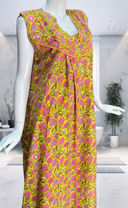 Yellow Garden Pure Cotton Sleeveless Nighty. Pure Durable Cotton | Laces and Frills