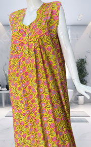 Yellow Garden Pure Cotton Sleeveless Nighty. Pure Durable Cotton | Laces and Frills
