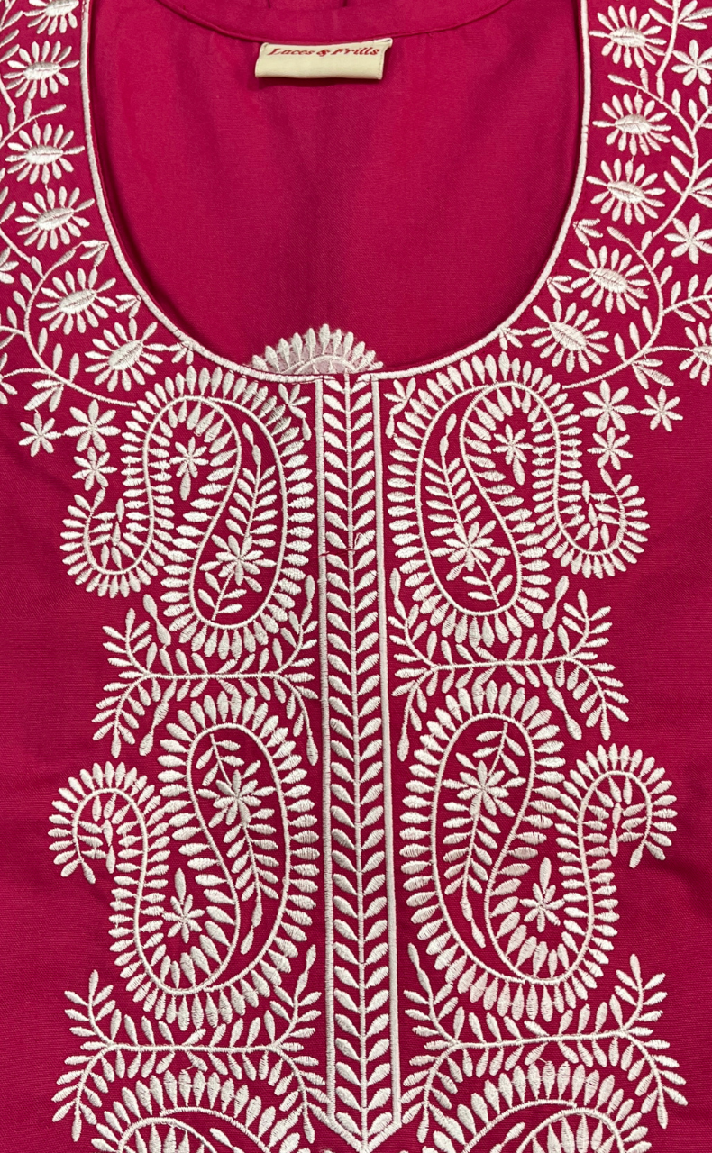 Pink Embroidery Spun Nighty. Flowy Spun Fabric | Laces and Frills