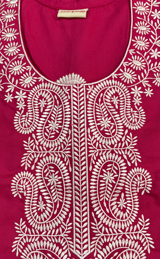 Pink Embroidery Spun Nighty. Flowy Spun Fabric | Laces and Frills