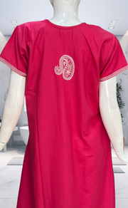 Pink Embroidery Spun Nighty. Flowy Spun Fabric | Laces and Frills