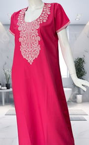 Pink Embroidery Spun Nighty. Flowy Spun Fabric | Laces and Frills