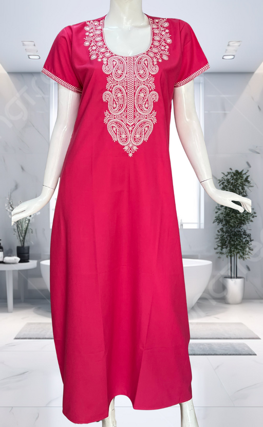 Pink Embroidery Spun Nighty. Flowy Spun Fabric | Laces and Frills