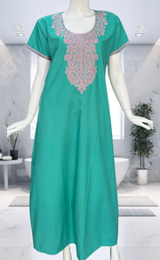 Sea Green Embroidery Spun Nighty. Flowy Spun Fabric | Laces and Frills