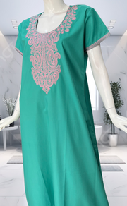 Sea Green Embroidery Spun Nighty. Flowy Spun Fabric | Laces and Frills