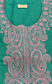 Sea Green Embroidery Spun Nighty. Flowy Spun Fabric | Laces and Frills