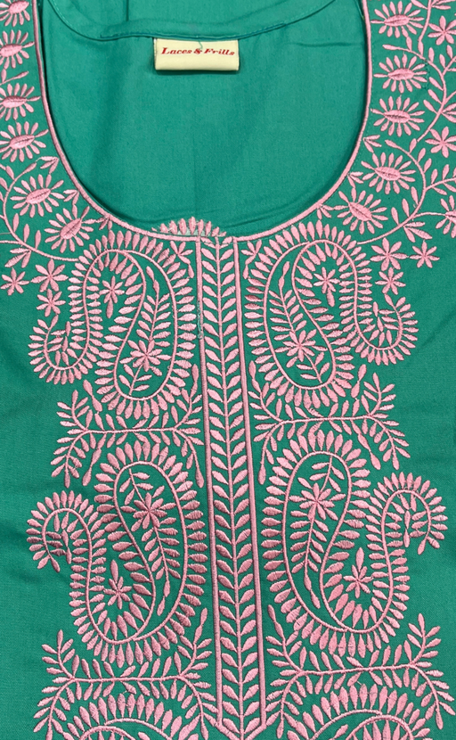 Sea Green Embroidery Spun Nighty. Flowy Spun Fabric | Laces and Frills