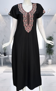 Black Embroidery Soft Cotton Nighty. Soft Breathable Fabric | Laces and Frills