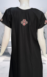 Black Embroidery Soft Cotton Nighty. Soft Breathable Fabric | Laces and Frills