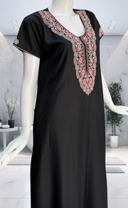 Black Embroidery Soft Cotton Nighty. Soft Breathable Fabric | Laces and Frills