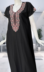 Black Embroidery Soft Cotton Nighty. Soft Breathable Fabric | Laces and Frills