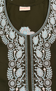 Olive Green Embroidery Soft Cotton Nighty. Soft Breathable Fabric | Laces and Frills