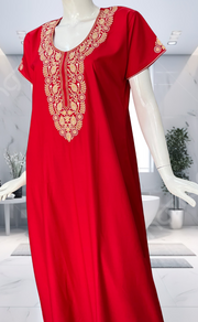 Red Embroidery Soft Cotton Nighty. Soft Breathable Fabric | Laces and Frills - Laces and Frills