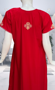 Red Embroidery Soft Cotton Nighty. Soft Breathable Fabric | Laces and Frills - Laces and Frills