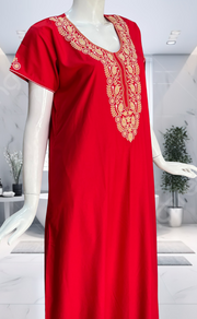 Red Embroidery Soft Cotton Nighty. Soft Breathable Fabric | Laces and Frills - Laces and Frills