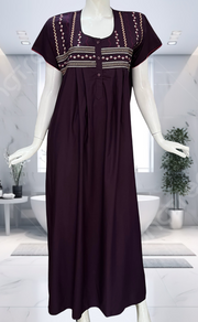 Violet Embroidery Soft Cotton Nighty. Soft Breathable Fabric | Laces and Frills