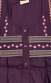 Violet Embroidery Soft Cotton Nighty. Soft Breathable Fabric | Laces and Frills